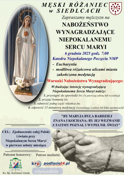 Inicjatywa Męski Różaniec w Siedlcach zaprasza mężczyzn w pierwszą sobotę 6 grudnia